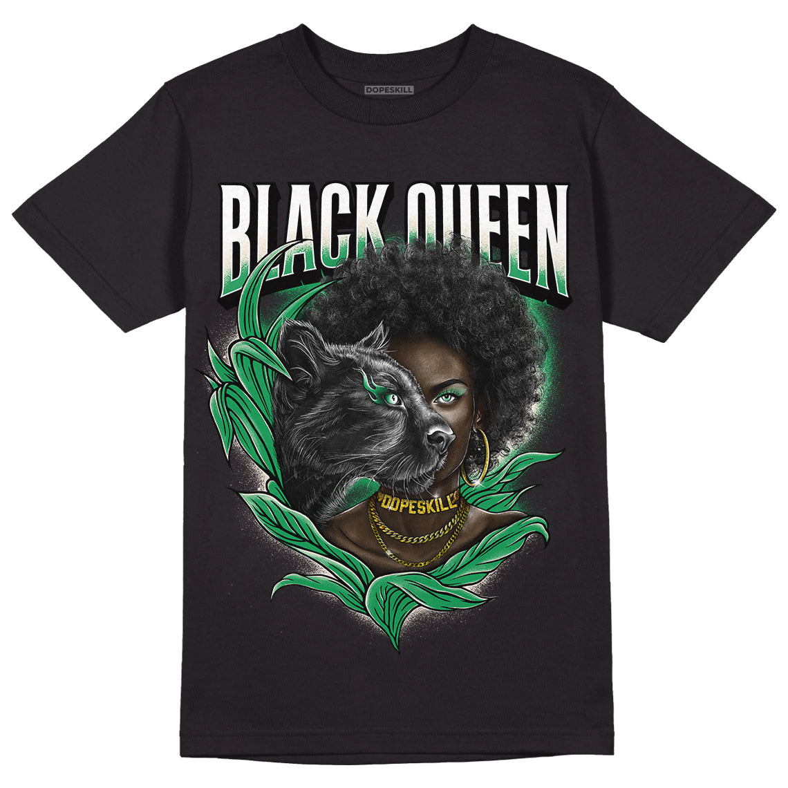 Jordan 2 Retro Lucky Green DopeSkill T-Shirt New Black Queen Graphic Streetwear  - Black