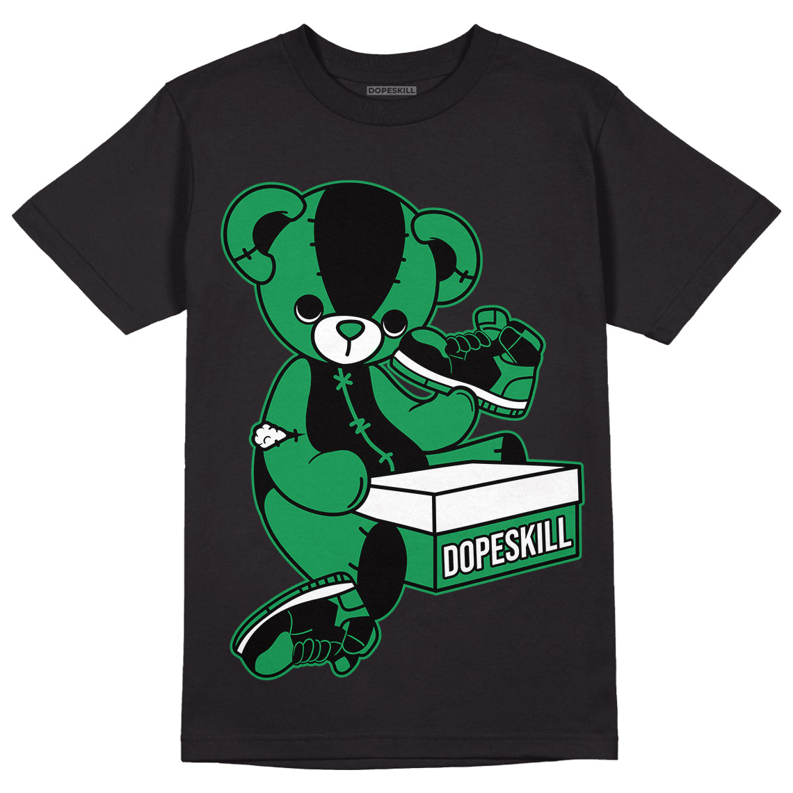 Jordan 1 Low Lucky Green DopeSkill T-Shirt Sneakerhead BEAR Graphic Streetwear - Black