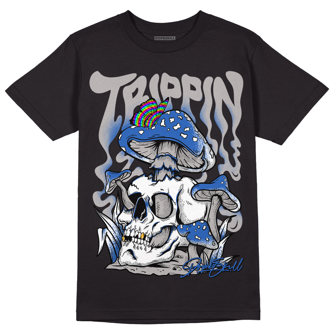 True Blue 1s DopeSkill T-Shirt Trippin Graphic - Black