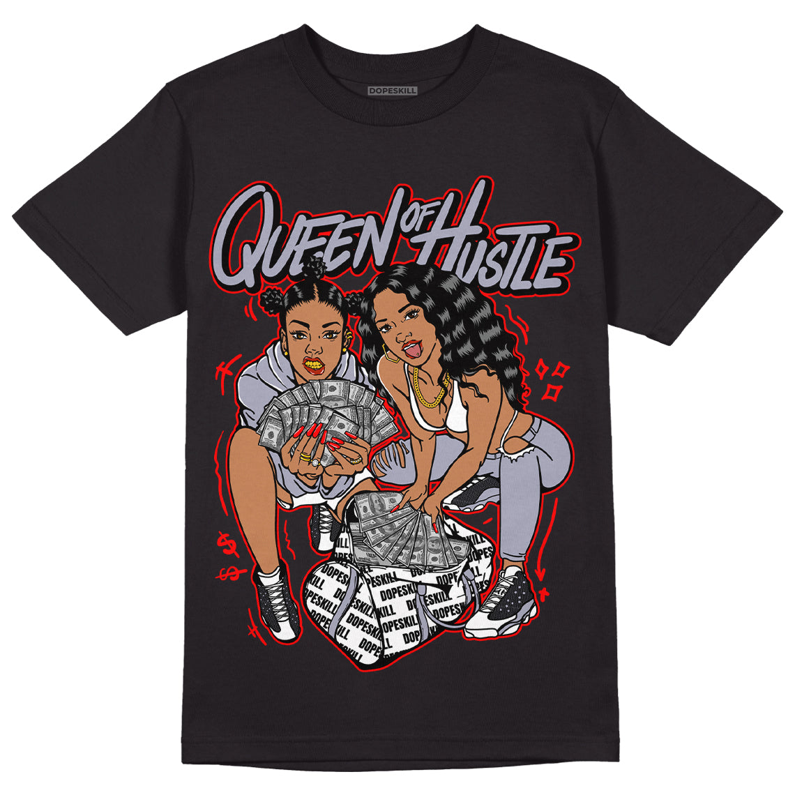 Jordan 13 Retro 'Black Flint' DopeSkill T-Shirt Queen Of Hustle Graphic Streetwear - Black