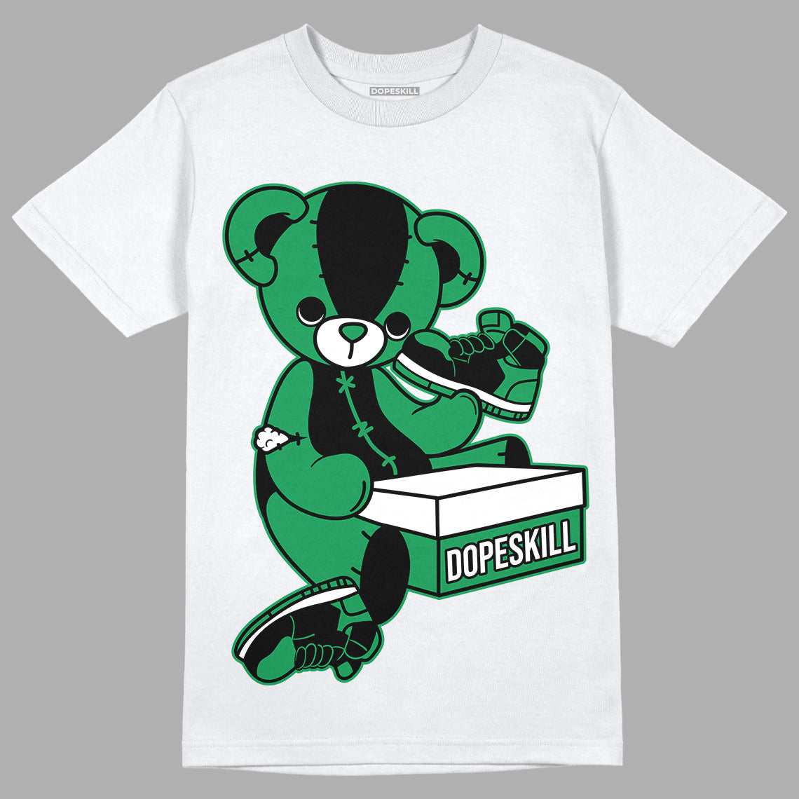 Jordan 1 Low Lucky Green DopeSkill T-Shirt Sneakerhead BEAR Graphic Streetwear - White