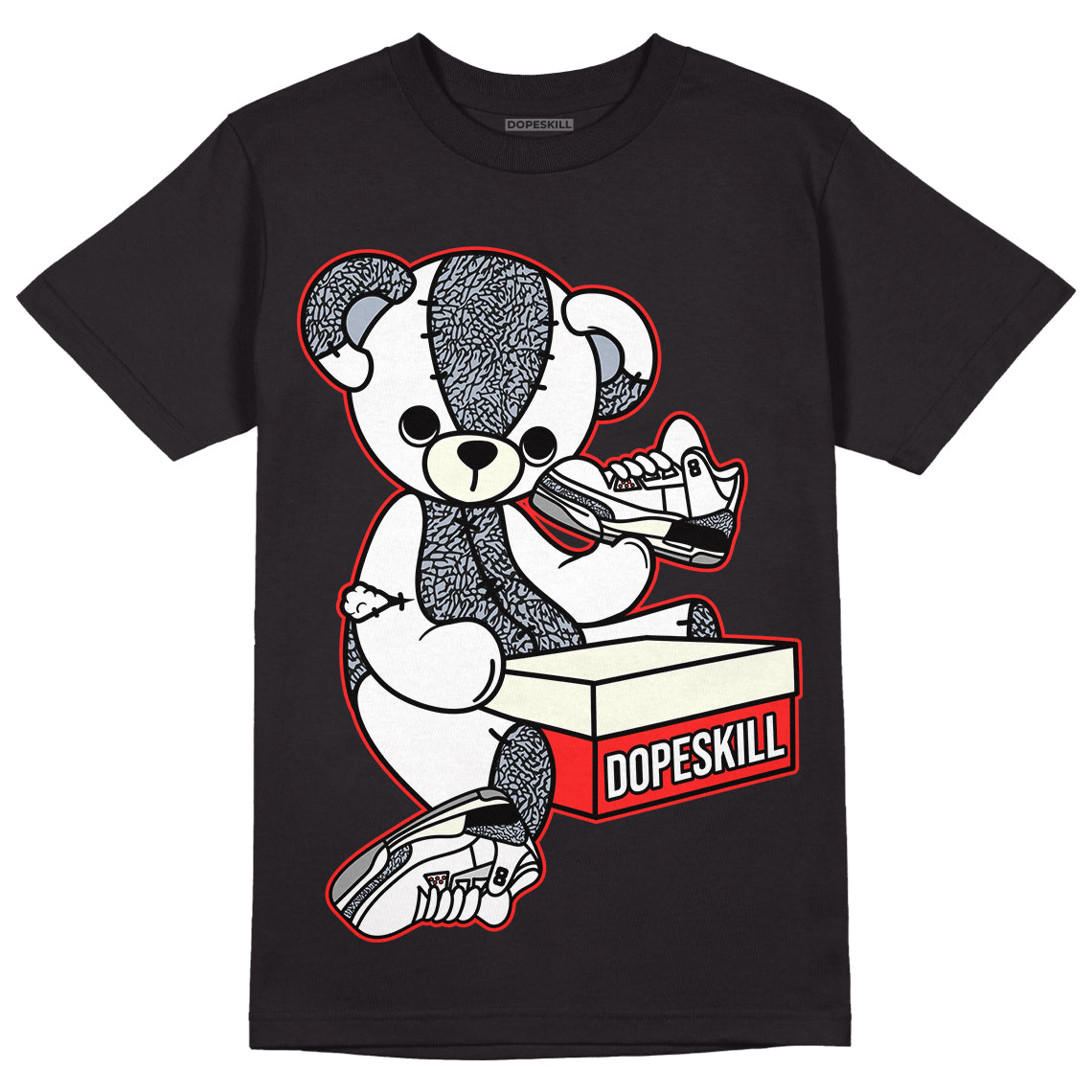 Jordan 3 Retro White Cement Reimagined DopeSkill T-Shirt Sneakerhead BEAR Graphic Streetwear - Black