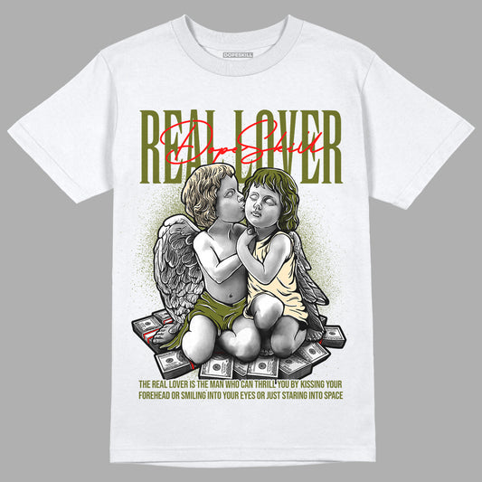 Travis Scott x Jordan 1 Low OG “Olive” DopeSkill T-Shirt Real Lover Graphic Streetwear - White