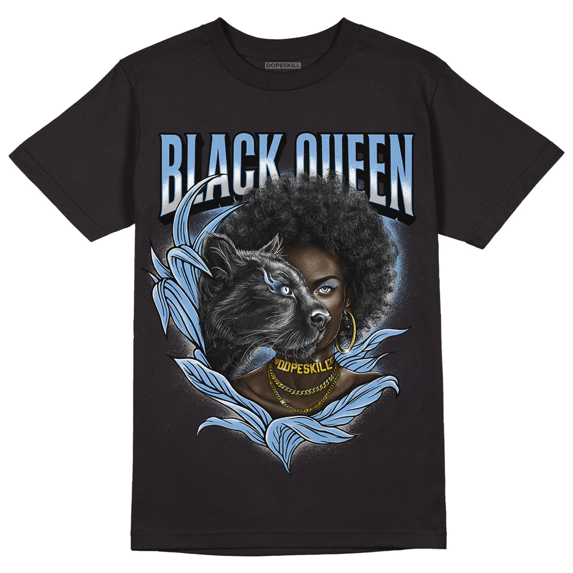 Jordan 5 Retro University Blue DopeSkill T-Shirt New Black Queen Graphic Streetwear - Black