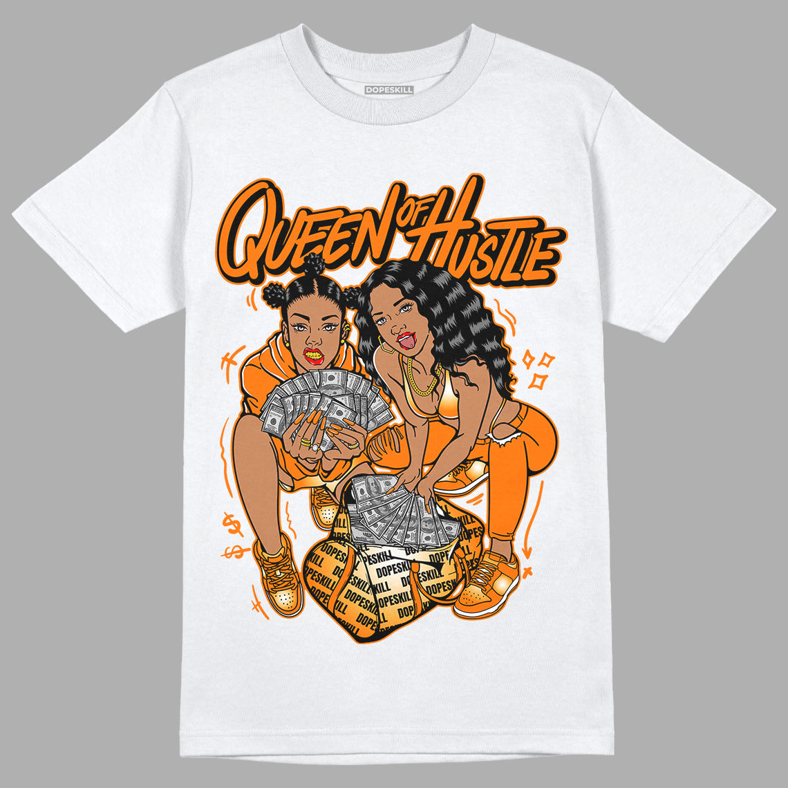 Wmns Dunk Low 'Magma Orange DopeSkill T-Shirt Queen Of Hustle Graphic Streetwear - White