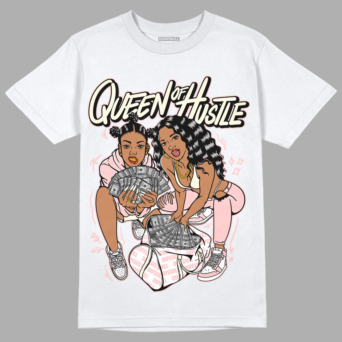 Jordan 1 High OG WMNS Washed Pink DopeSkill T-Shirt Queen Of Hustle Graphic Streetwear - White