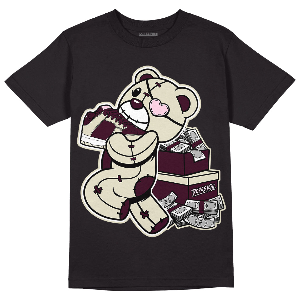 Dunk Low Night Maroon and Medium Soft Pink DopeSkill T-Shirt Bear Steals Sneaker Graphic Streetwear - Black