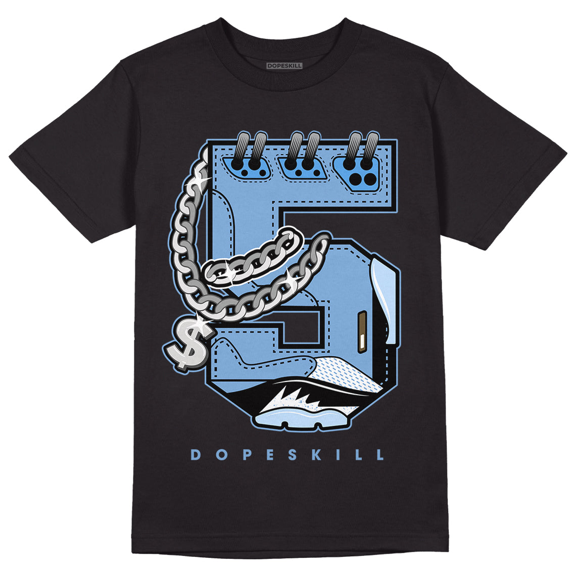 Jordan 5 Retro University Blue DopeSkill T-Shirt No.5 Graphic Streetwear - Black