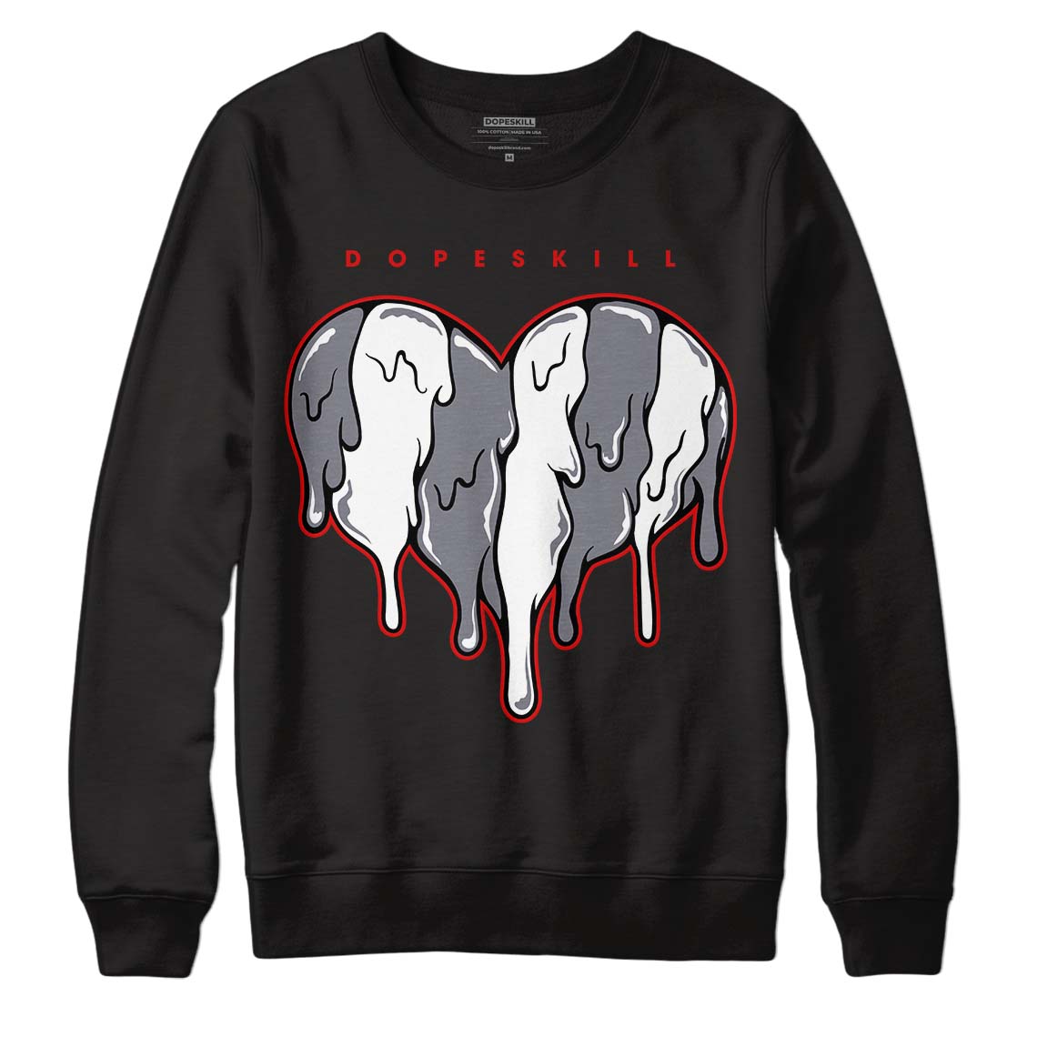 Fire Red 9s DopeSkill Sweatshirt Slime Drip Heart Graphic - Black 