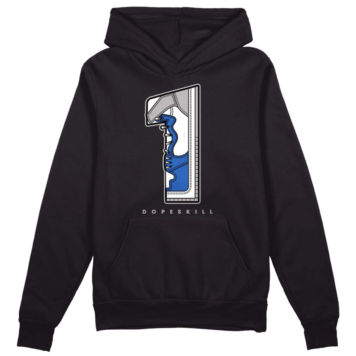 True Blue 1s DopeSkill Hoodie Sweatshirt No.1 Graphic - Black