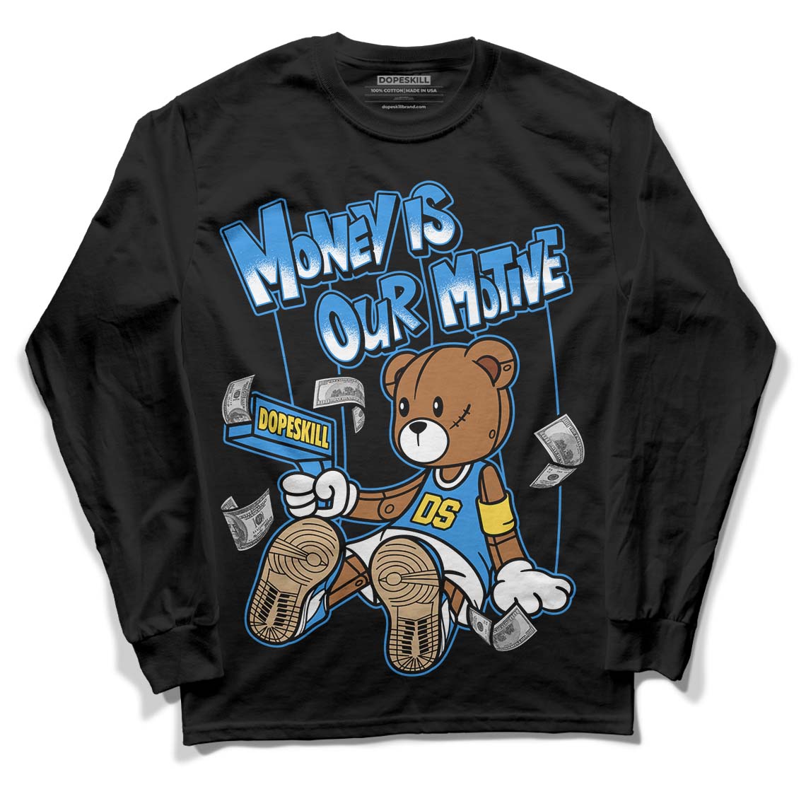 SB Dunk Low Homer DopeSkill Long Sleeve T-Shirt Money Is Our Motive Bear Graphic - Black