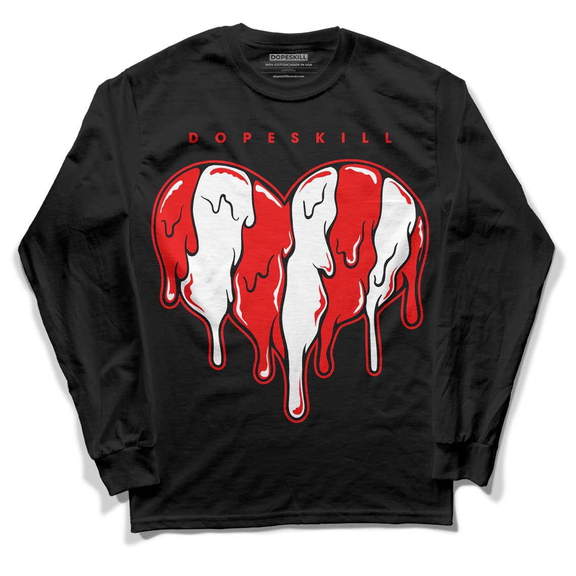 Cherry 11s DopeSkill Long Sleeve T-Shirt Slime Drip Heart Graphic - Black