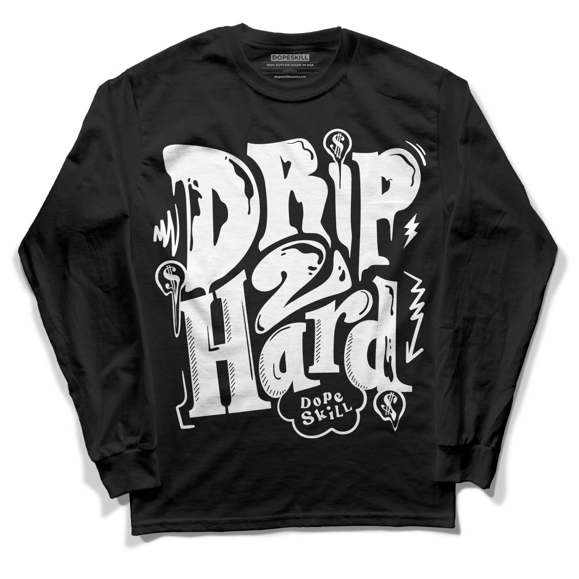 Jordan 1 High 85 Black White DopeSkill Long Sleeve T-Shirt Drip Too Hard Graphic Streetwear  - Black 