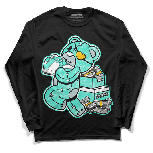 New Emerald 1s DopeSkill Long Sleeve T-Shirt Bear Steals Sneaker Graphic - Black