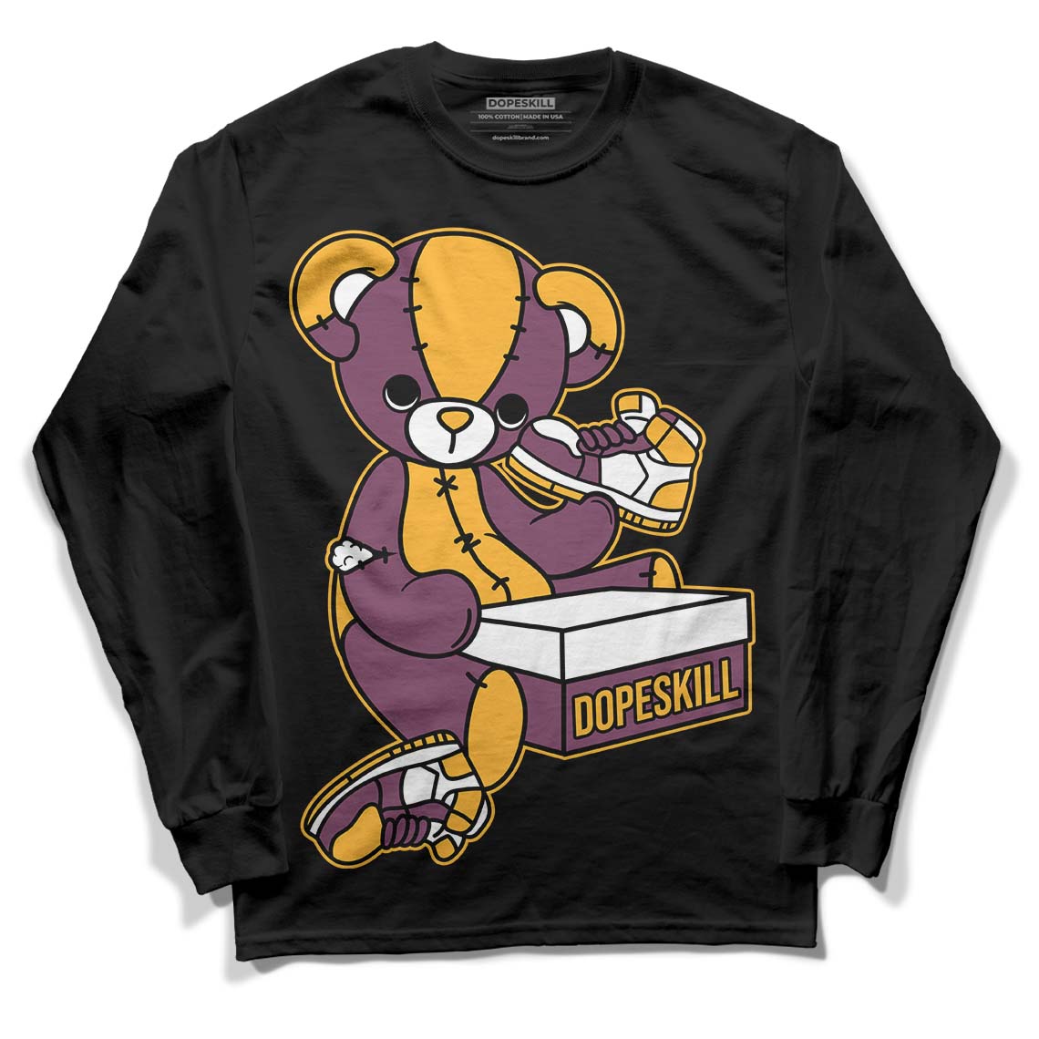 Brotherhood 1s High OG DopeSkill Long Sleeve T-Shirt Sneakerhead BEAR Graphic - Black