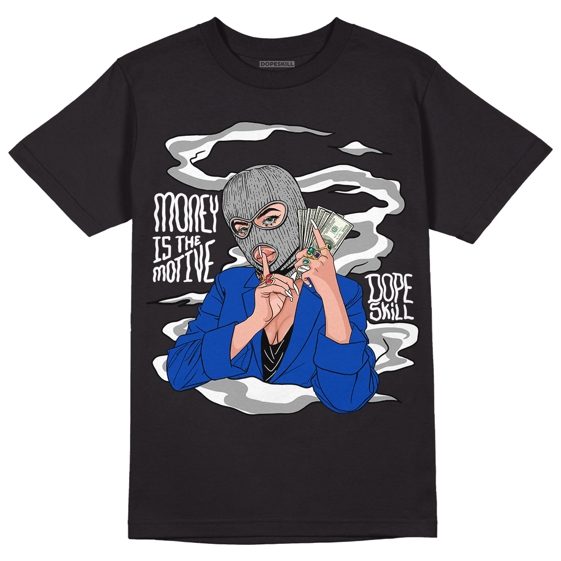 Jordan 5 Racer Blue DopeSkill T-Shirt Money Is The Motive Graphic - Black 