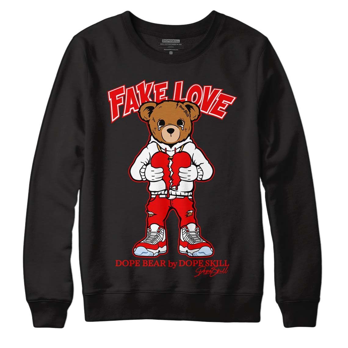 Cherry 11s DopeSkill Sweatshirt Fake Love Graphic - Black