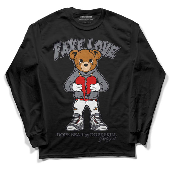 Fire Red 9s DopeSkill Long Sleeve T-Shirt Fake Love Graphic - Black 