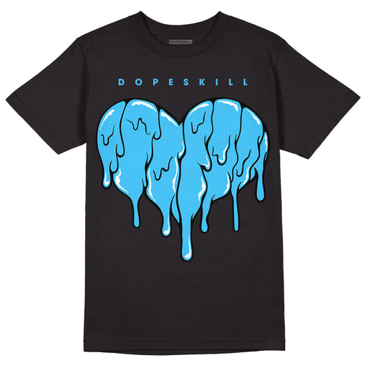 University Blue 13s DopeSkill T-Shirt Slime Drip Heart Graphic - Black 