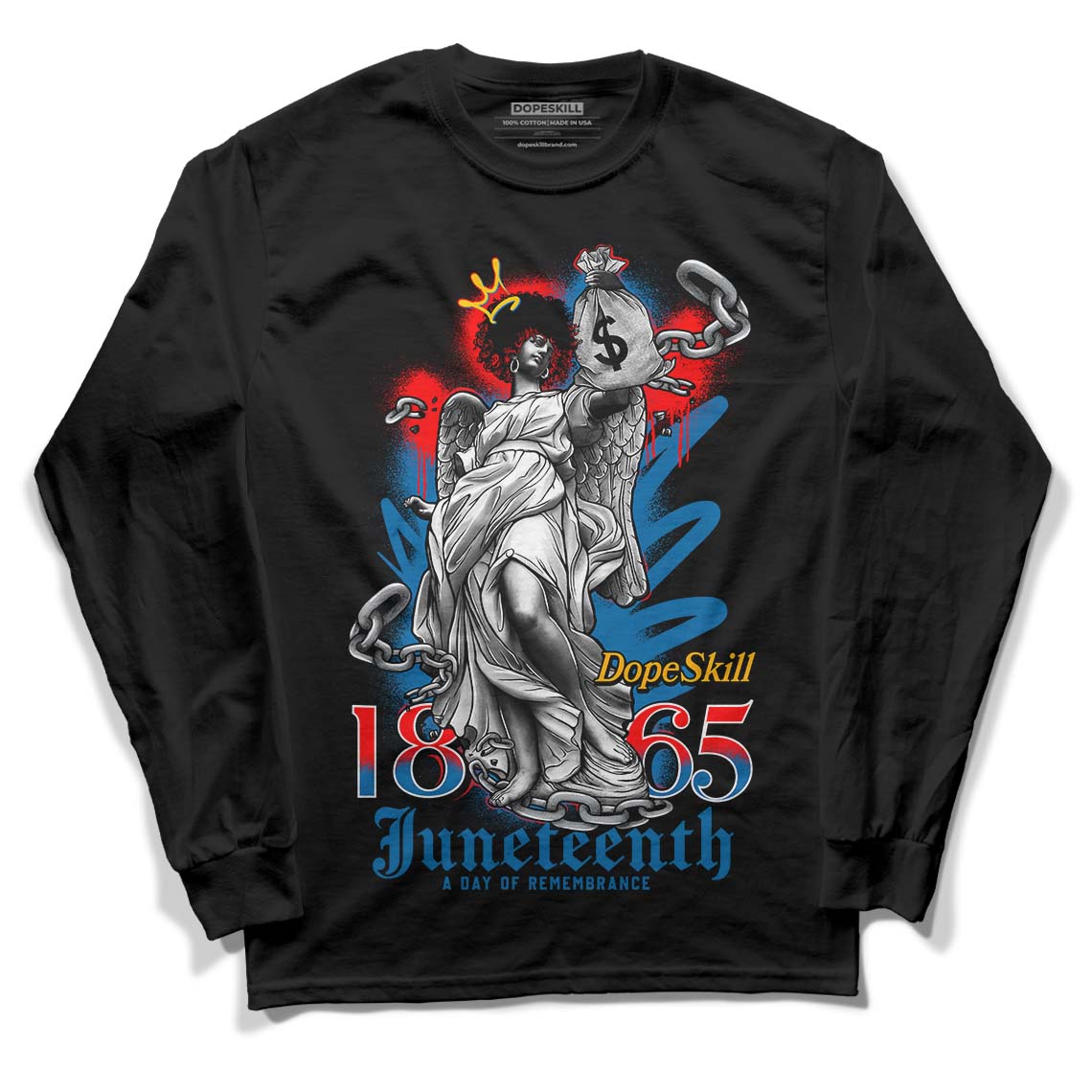 Messy Room 4S DopeSkill Long Sleeve T-Shirt Juneteenth Graphic - Black