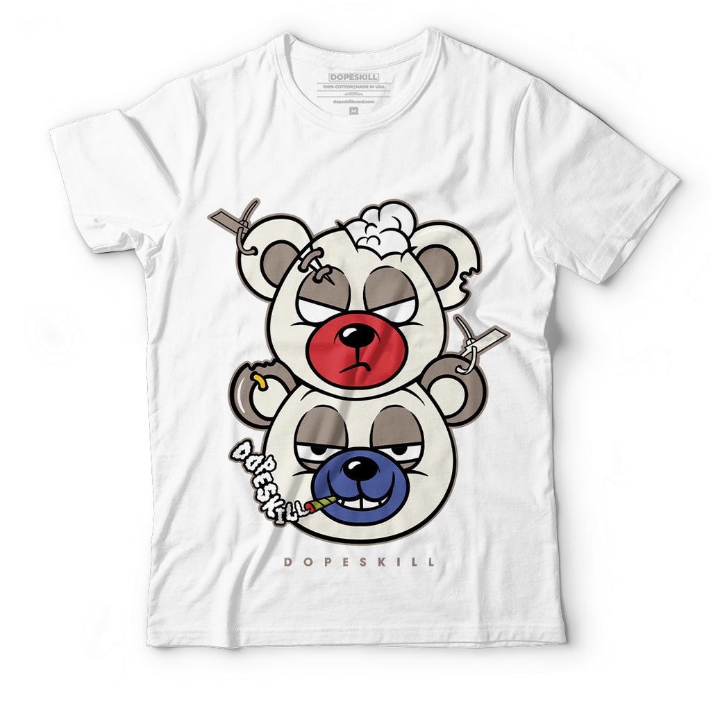 Jordan 4 Sail Canvas DopeSkill T-Shirt New Double Bear Graphic - White 