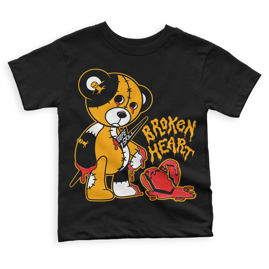 Taxi Yellow Toe 1s DopeSkill Toddler Kids T-shirt Broken Heart Graphic - Black 