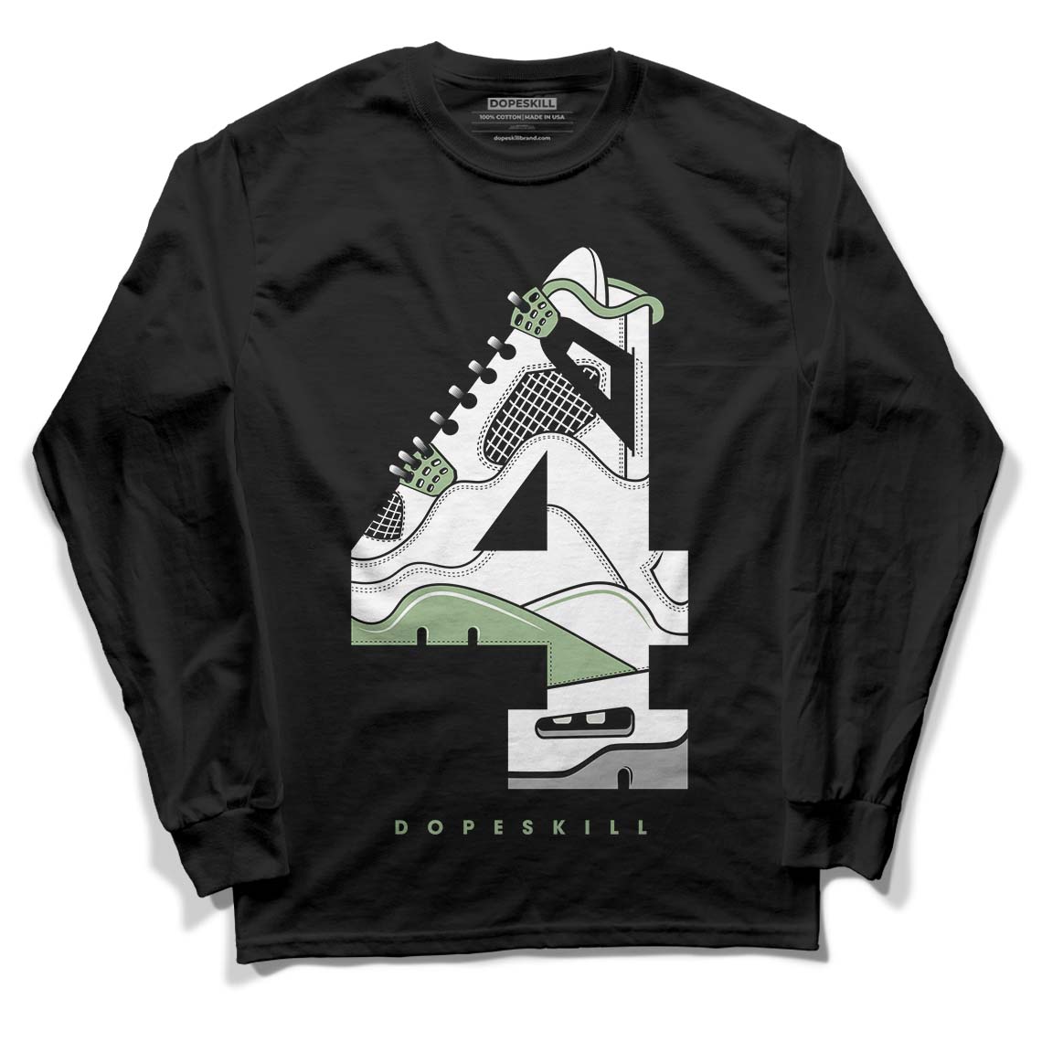 Jordan 4 Retro “Seafoam” DopeSkill Long Sleeve T-Shirt No.4 Graphic Streetwear  - Black