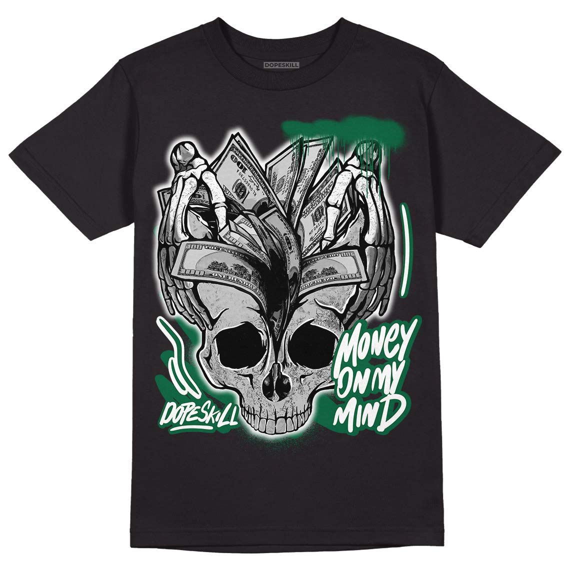 Gorge Green 1s DopeSkill T-Shirt MOMM Skull Graphic - Black