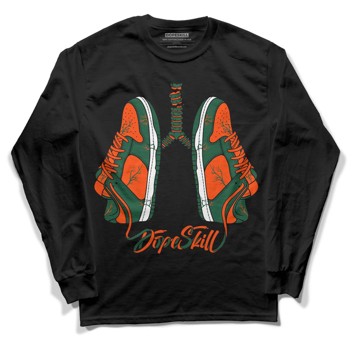 Dunk Low Team Dark Green Orange DopeSkill Long Sleeve T-Shirt Breathe Graphic - Black