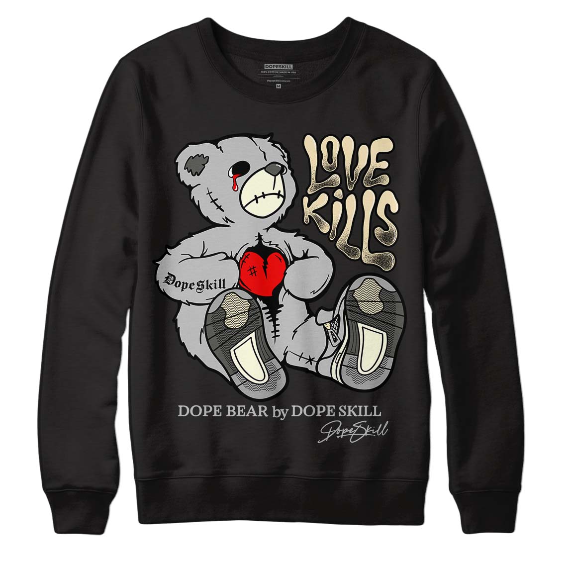 Jordan 4 Retro SE Craft Photon Dust DopeSkill Sweatshirt Love Kills Graphic Streetwear  - Black 