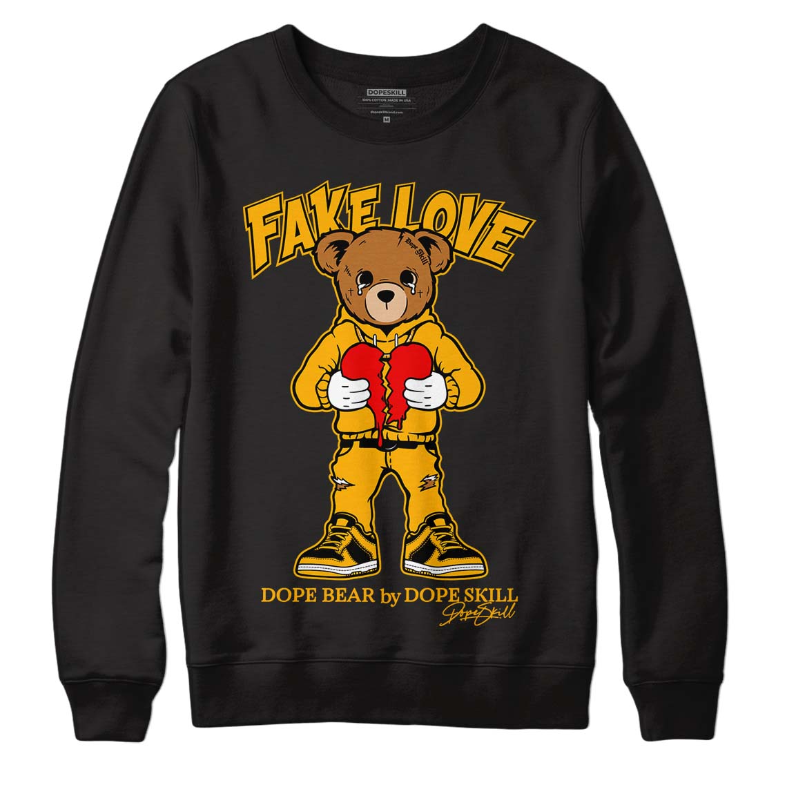 Goldenrod Dunk DopeSkill Sweatshirt Fake Love Graphic - Black 