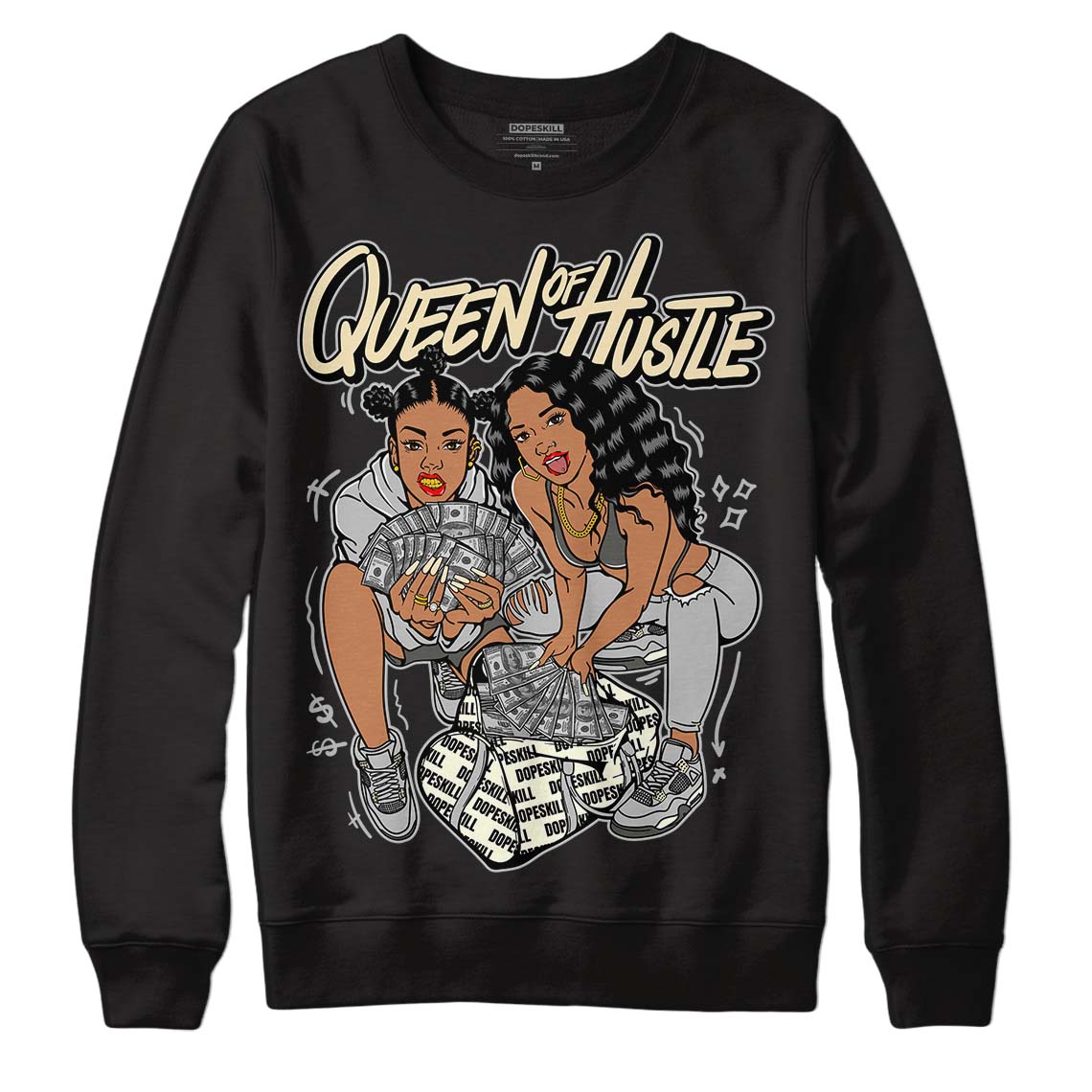 Jordan 4 Retro SE Craft Photon Dust DopeSkill Sweatshirt Queen Of Hustle Graphic Streetwear  - Black 