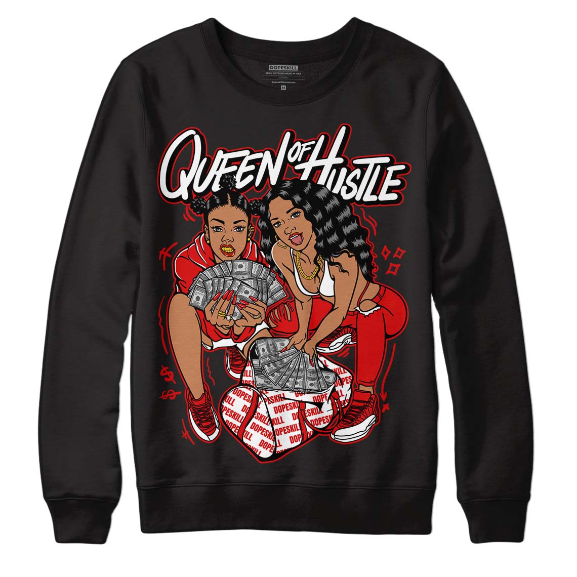 Jordan 12 Retro ‘Gym Red’ DopeSkill Sweatshirt Queen Of Hustle Graphic Streetwear - Black