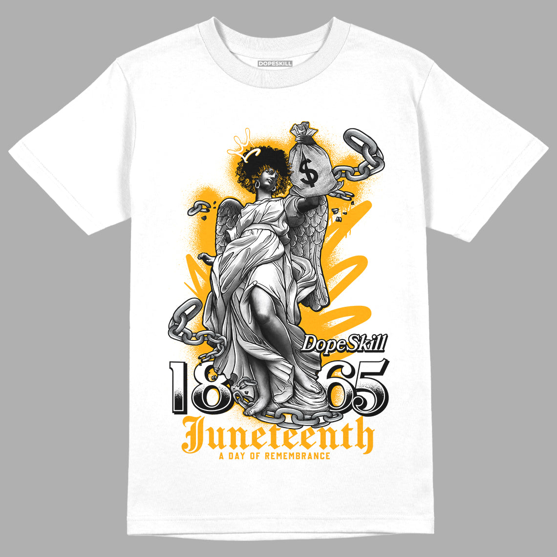 Taxi Yellow Toe 1s DopeSkill T-Shirt Juneteenth Graphic - White 