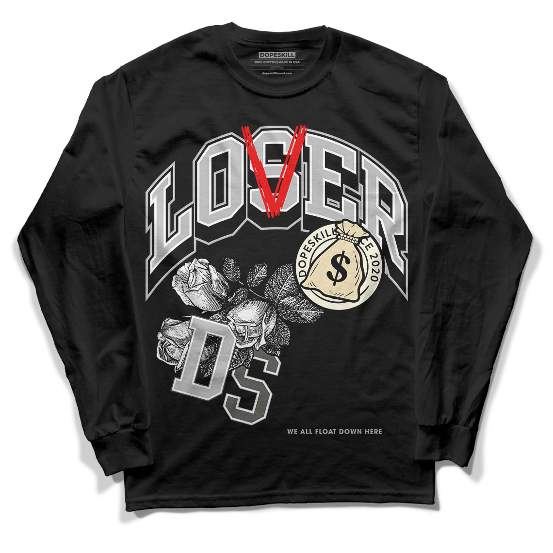 Jordan 4 Retro SE Craft Photon Dust DopeSkill Long Sleeve T-Shirt Loser Lover Graphic Streetwear  - Black