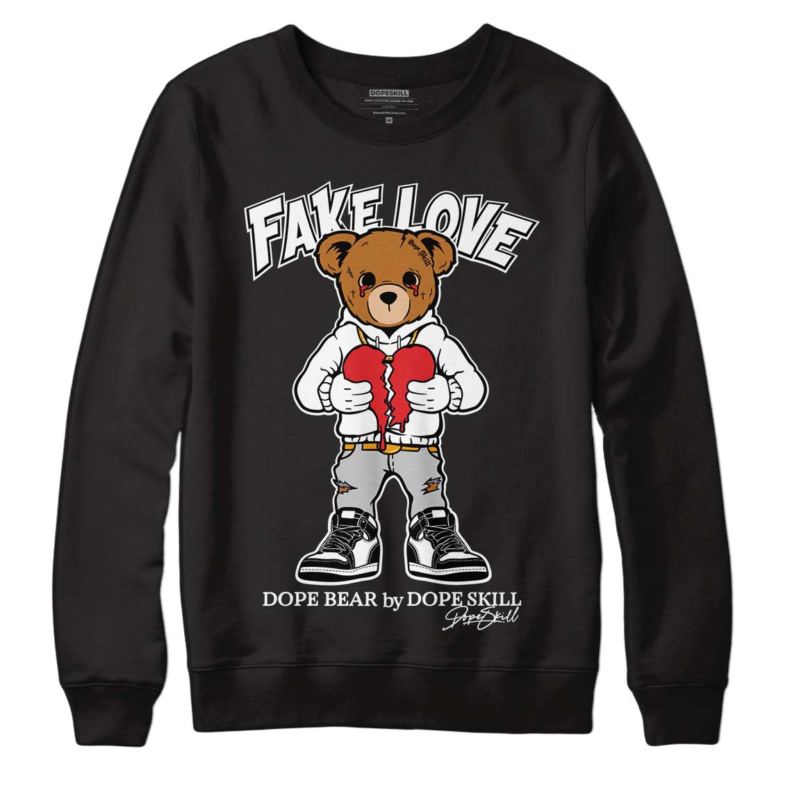 Jordan 1 High 85 Black White DopeSkill Sweatshirt Fake Love Graphic Streetwear  - Black 