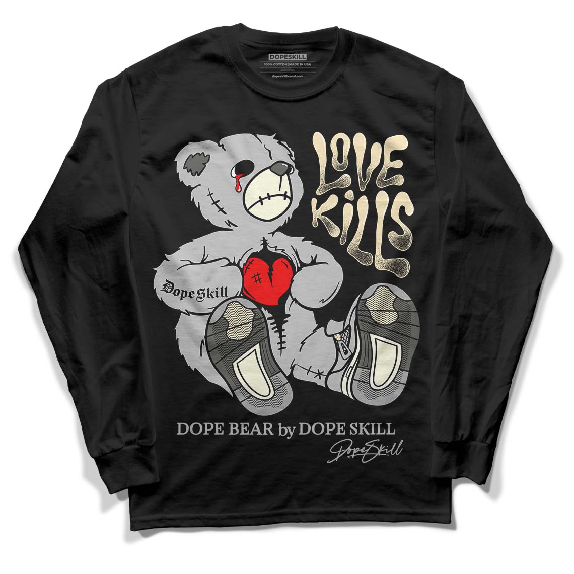 Jordan 4 Retro SE Craft Photon Dust DopeSkill Long Sleeve T-Shirt Love Kills Graphic Streetwear  - Black 