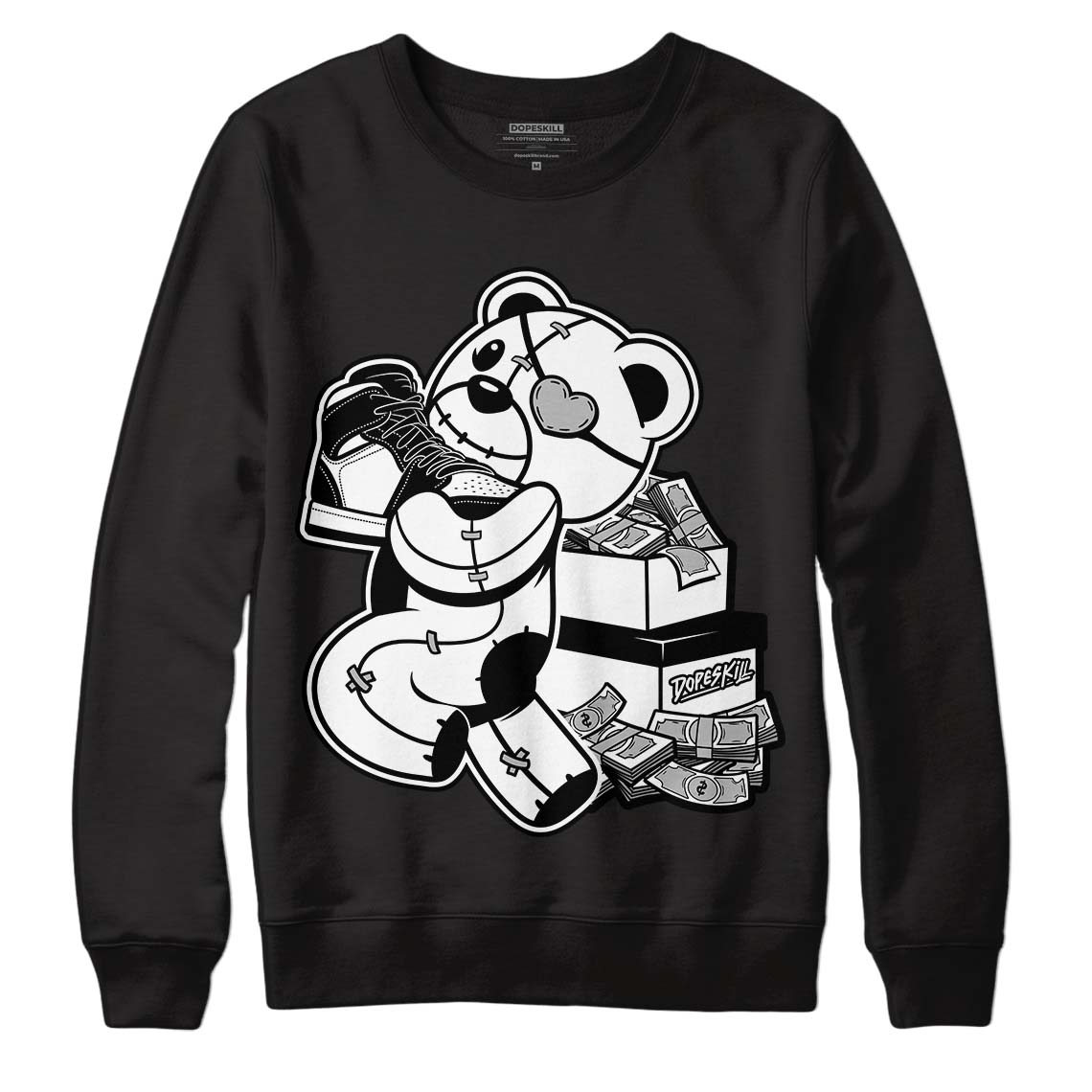 Jordan 1 High 85 Black White DopeSkill Sweatshirt Bear Steals Sneaker Graphic Streetwear - Black 