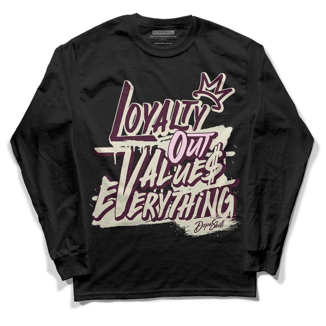 Dunk Low Night Maroon and Medium Soft Pink DopeSkill Long Sleeve T-Shirt LOVE Graphic Streetwear - Black