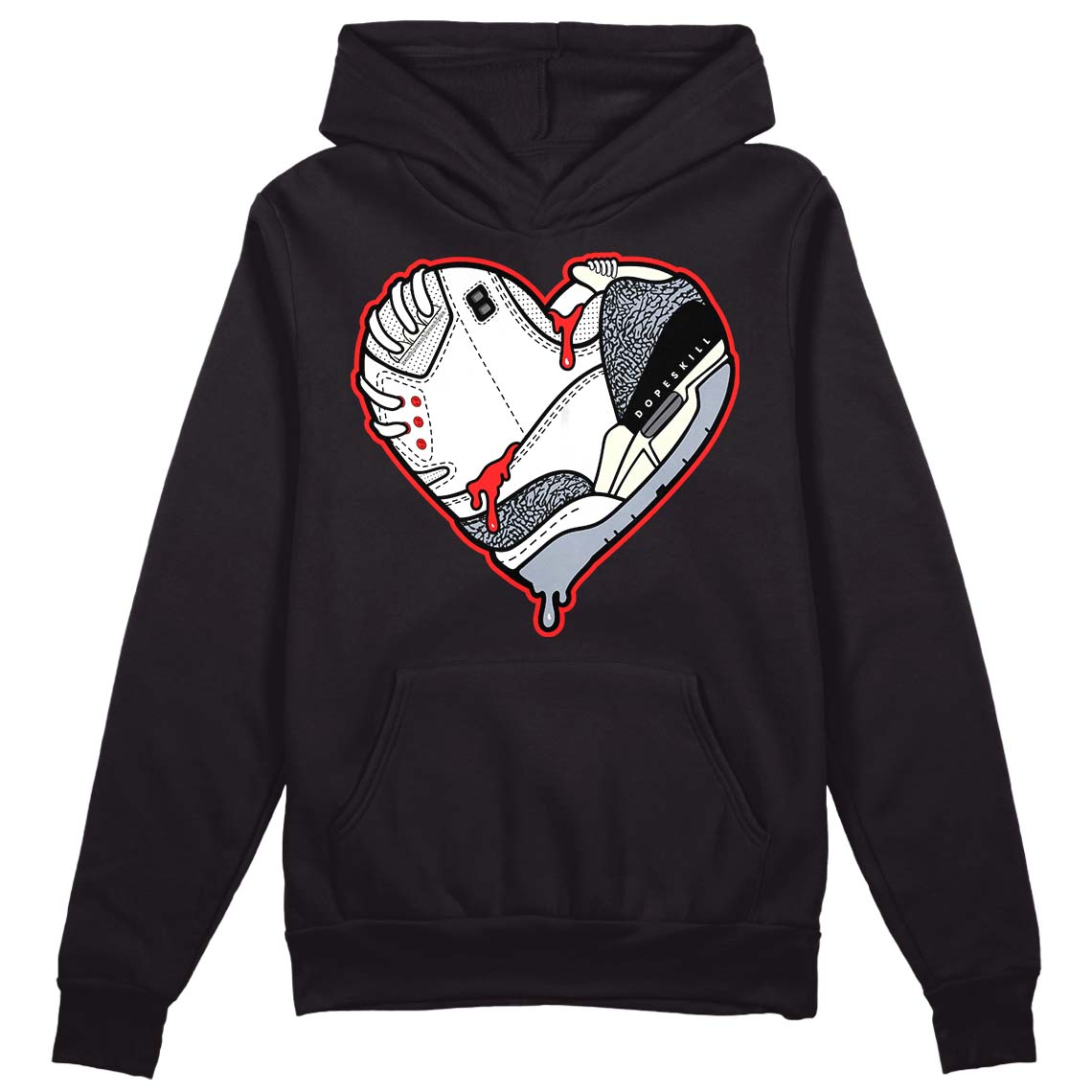 Jordan 3 Retro White Cement Reimagined DopeSkill Hoodie Sweatshirt Heart Jordan 3 Graphic Streetwear - Black