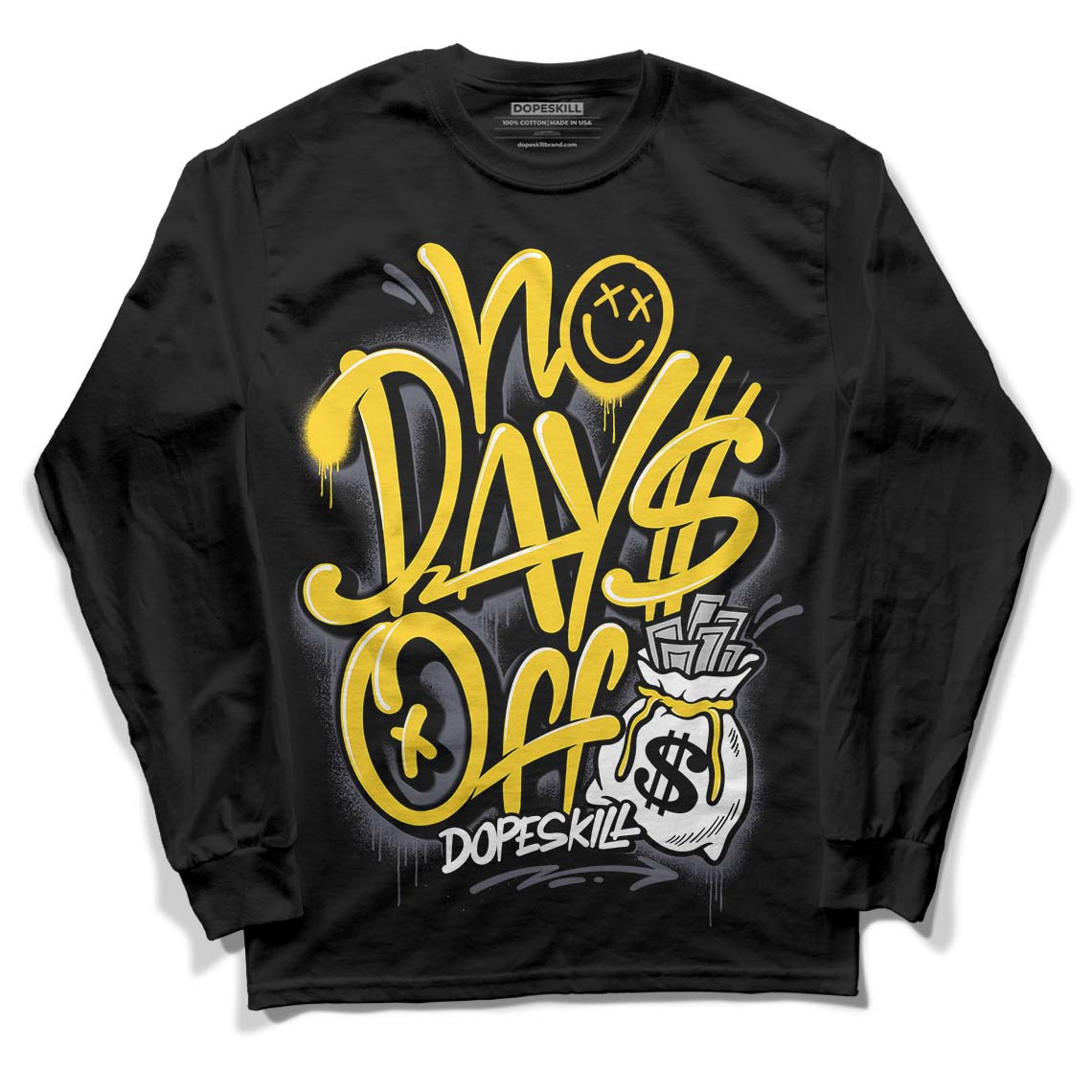 Lightning 4s DopeSkill Long Sleeve T-Shirt No Days Off Graphic - Black 