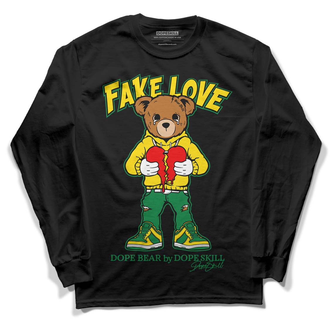 Dunk Low Reverse Brazil DopeSkill Long Sleeve T-Shirt Fake Love Graphic - Black