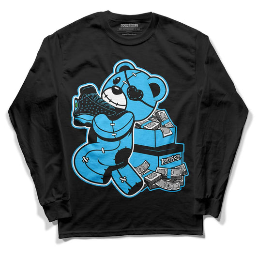 University Blue 13s DopeSkill Long Sleeve T-Shirt Bear Steals Sneaker Graphic - Black 
