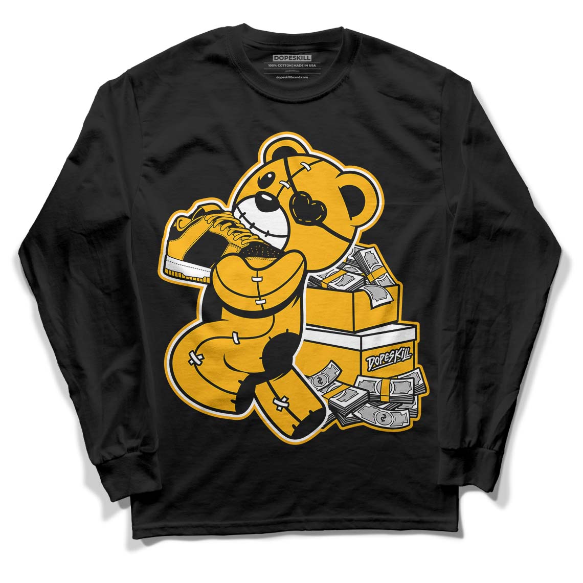 Goldenrod Dunk DopeSkill Long Sleeve T-Shirt Bear Steals Sneaker Graphic - Black