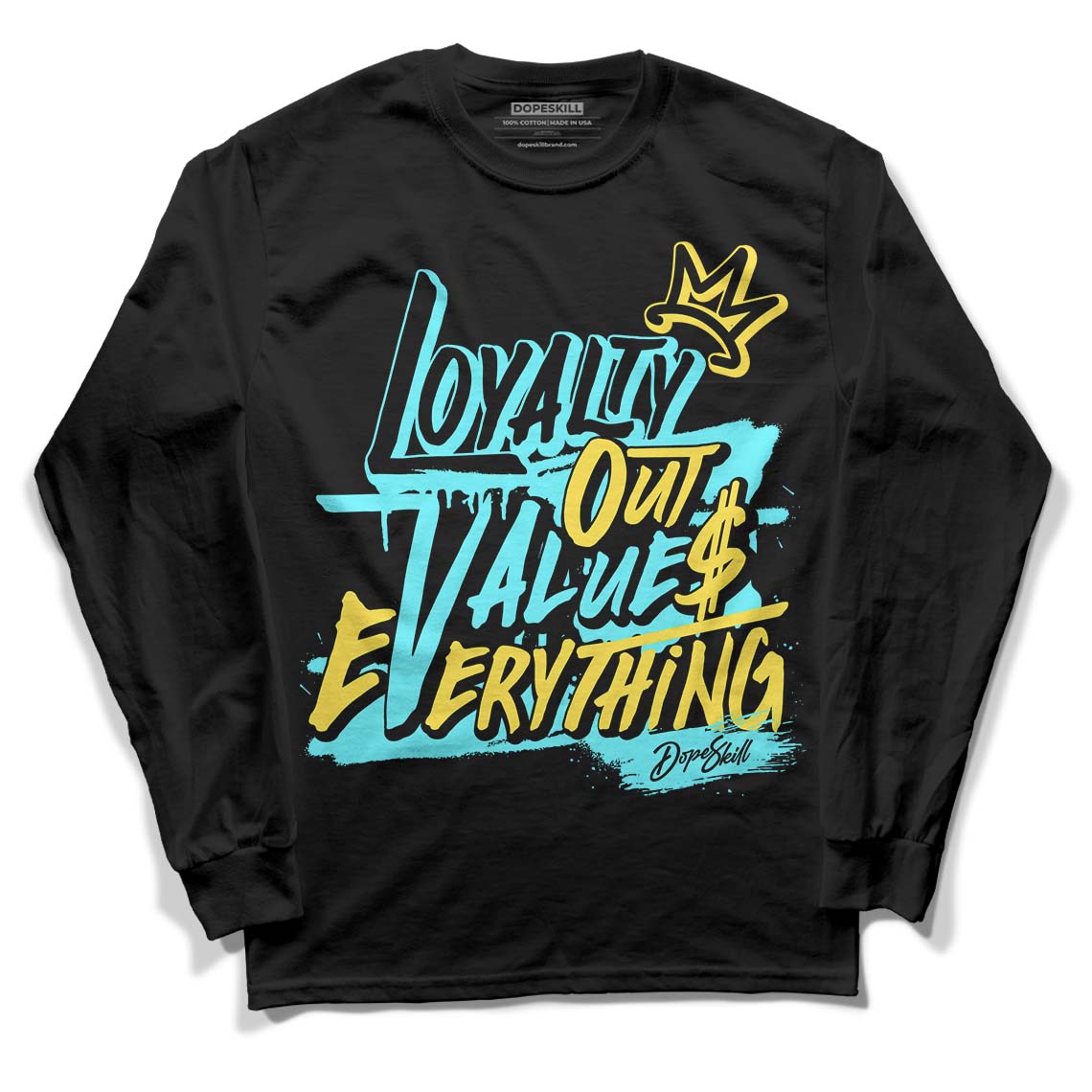 Aqua 5s DopeSkill Long Sleeve T-Shirt LOVE Graphic - Black 