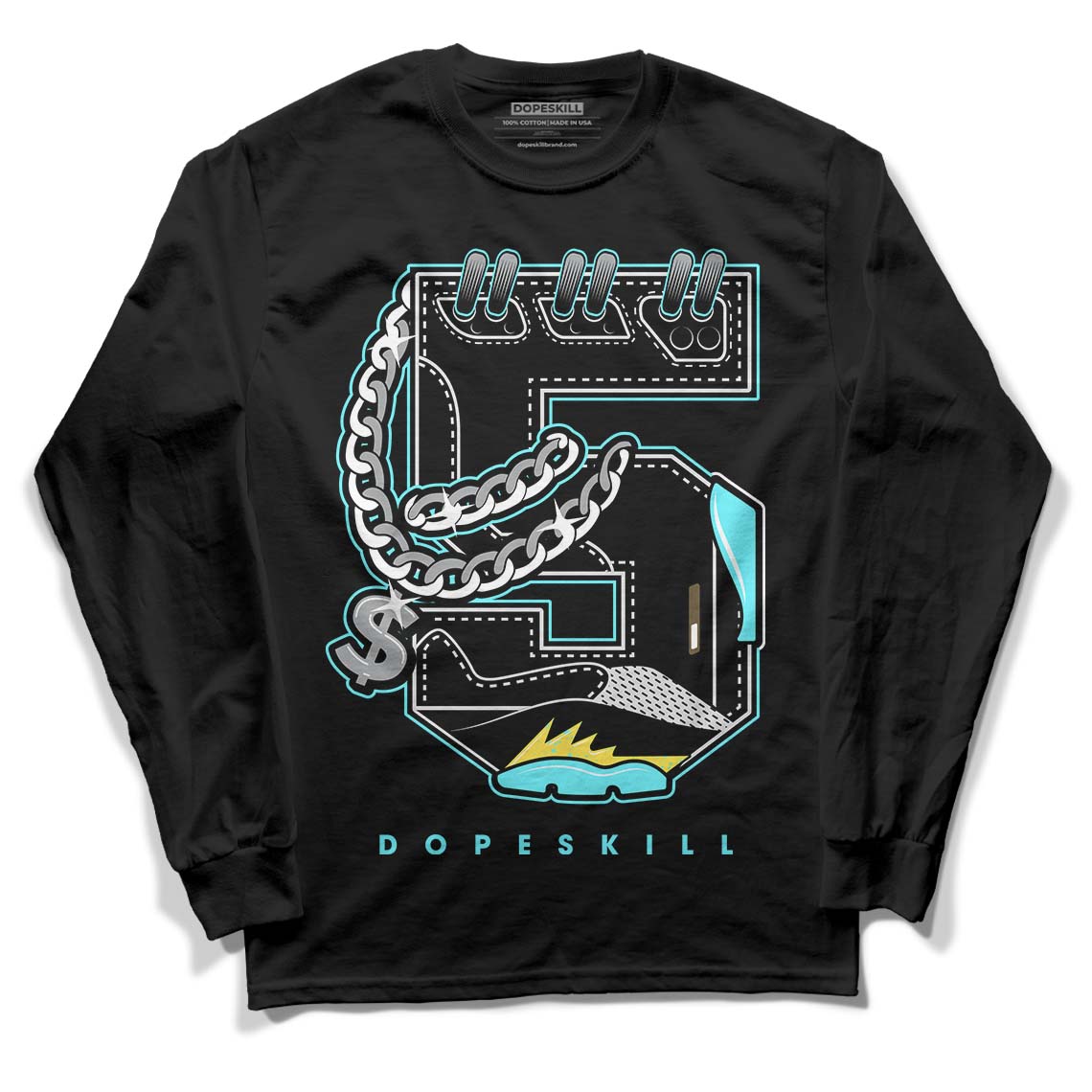 Aqua 5s DopeSkill Long Sleeve T-Shirt No.5 Graphic - Black