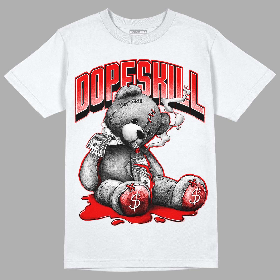 Cherry 11s DopeSkill T-Shirt Sick Bear Graphic - White