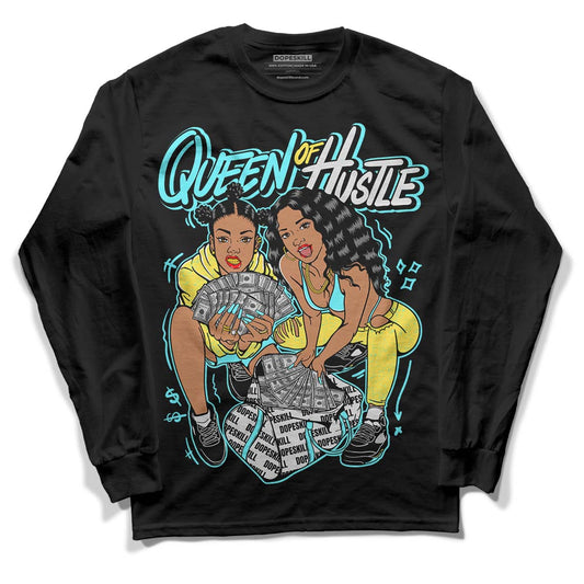 Aqua 5s DopeSkill Long Sleeve T-Shirt Queen Of Hustle Graphic - Black 