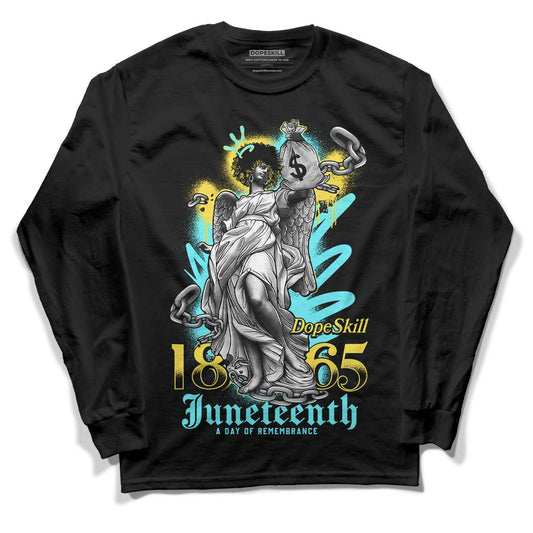 Aqua 5s DopeSkill Long Sleeve T-Shirt Juneteenth Graphic - Black