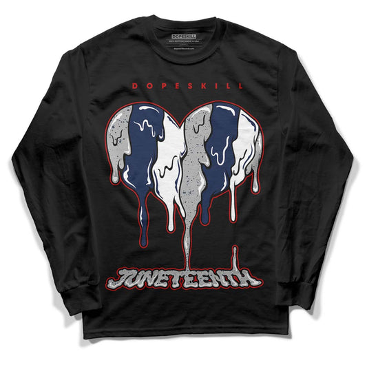 Midnight Navy 4s DopeSkill Long Sleeve T-Shirt Juneteenth Heart Graphic - Black